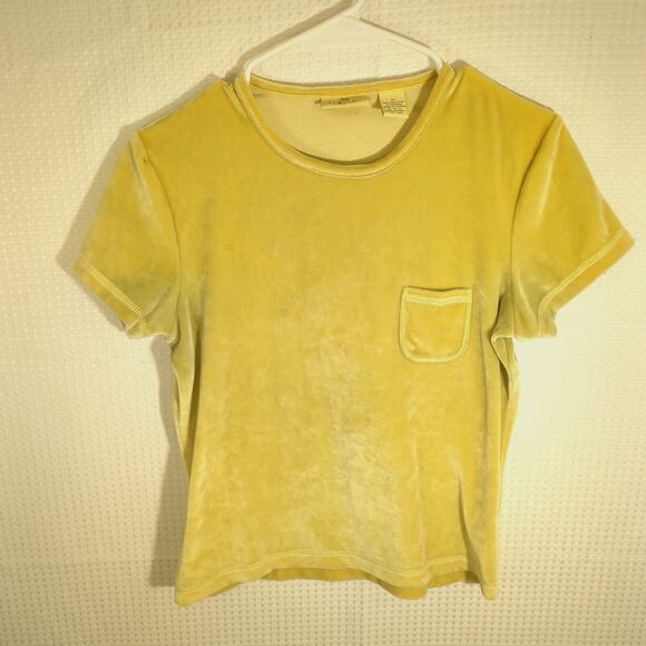 Limited America M Yellow Velour Short Sleeve Pocket Tee Shirt Y2K 90s Vintage - Picture 1 of 3